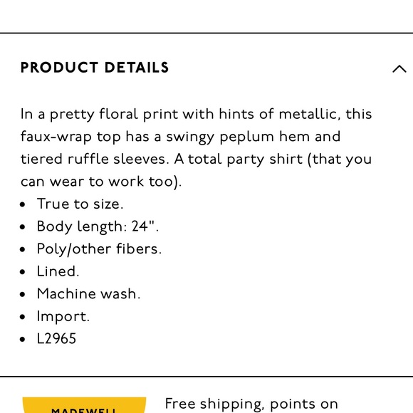 Madewell Tiered-Sleeve Peplum Top size 6 - Picture 10 of 11